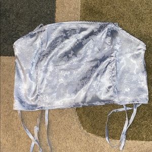 Satin Jacquard Crop Cami! Blue with cute design!